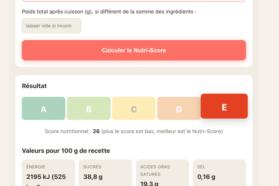 Nutri score recette maison